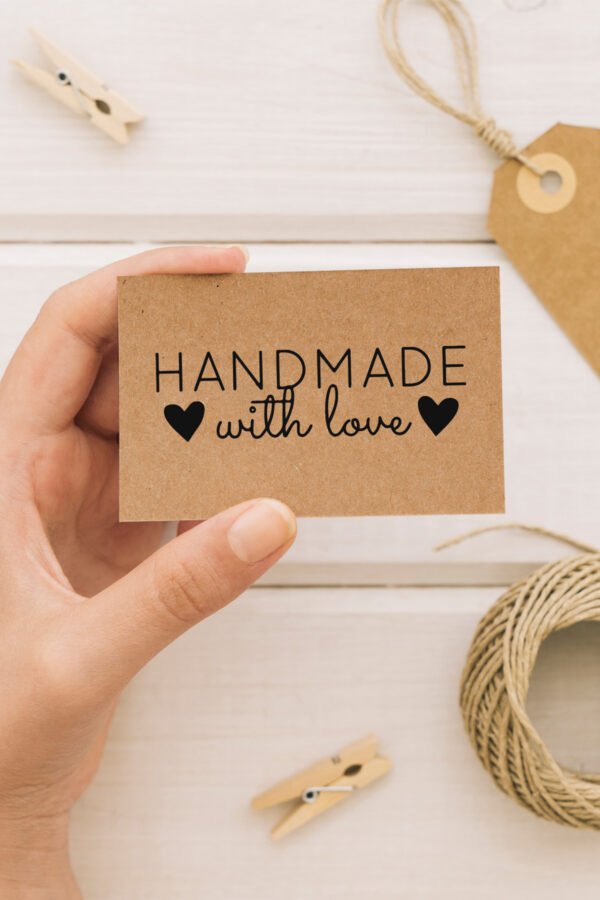 Handmade With Love Yazılı Kraft Teşekkür Kartı